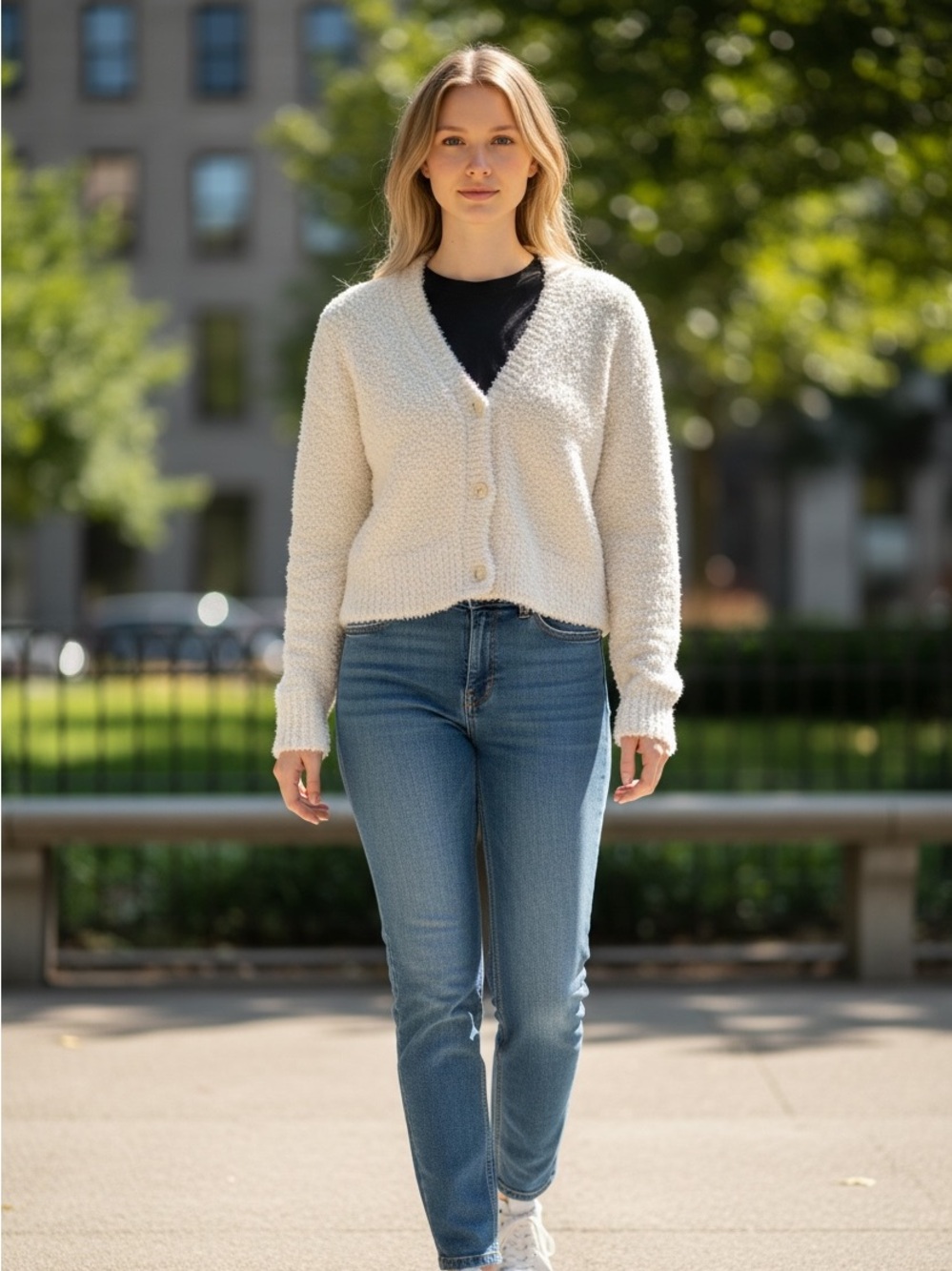 Jessica Simpson Cream Fuzzy Cropped Cardigan